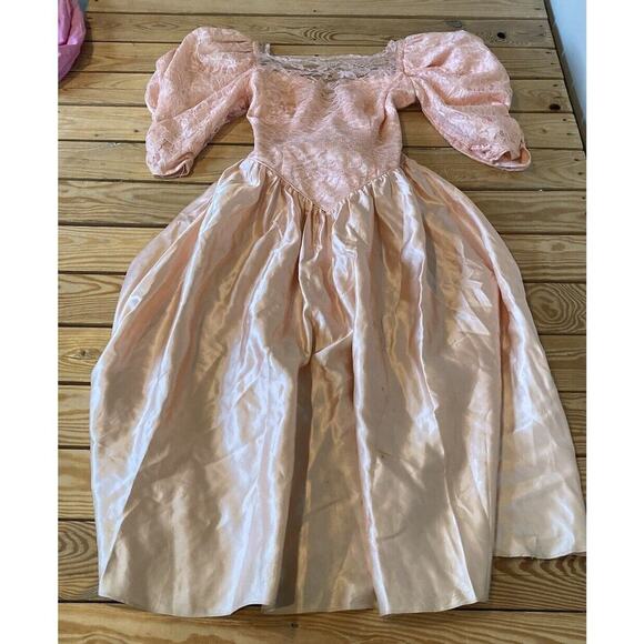 Vintage Handmade Lace Bodice Puff Sleeve Dress Size 5/6 Women’s Pink - Picture 1 of 7